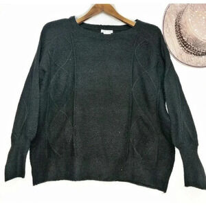 Womens XL Sweet Romeo Argyle Black Knit Balloon Sleeve Tight Knit Sweater NWOT